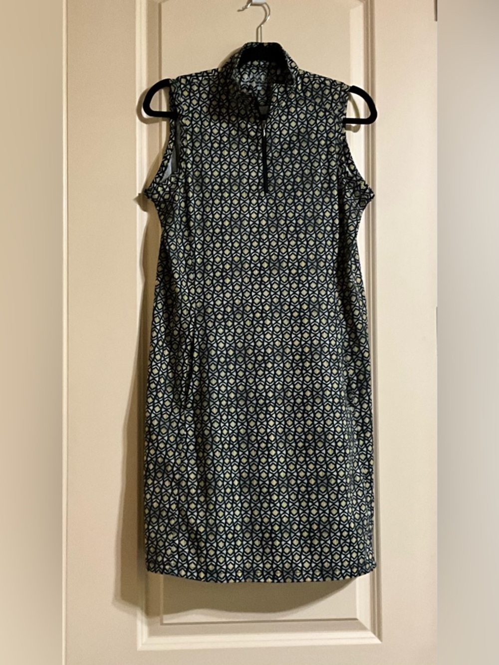 Sleeveless Midi Dress in Navy Geometric Print